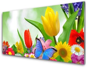Quadro acrilico Farfalla, fiori, natura 100x50 cm