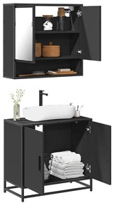 Set Mobili Da Bagno 2 Pz Nero İn Legno Multistrato /