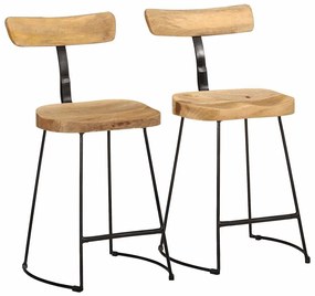 Sgabelli Da Bar 2 Pz 49x43x79 Cm İn Legno Massello Di Mango /