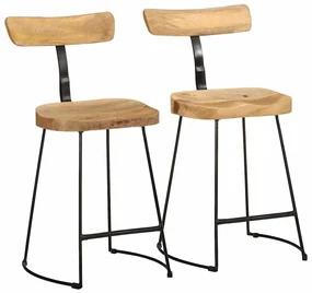 Sgabelli Da Bar 2 Pz 49x43x79 Cm İn Legno Massello Di Mango /