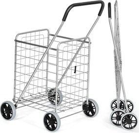 Costway Carrello spesa pieghevole con ruote girevoli a 360° capacità 45 kg, Carrello multiuso portatile Argento
