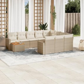 Set Divani da Giardino 11 pz con Cuscini Beige in Polyrattan