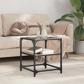 Tavolino Con Piano İn Vetro Nero 40x40x45 Cm Acciaio /