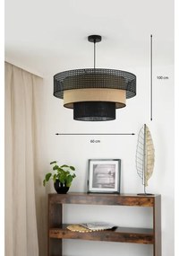 Brilagi - Lampadario a cavo DAKOTA LUNETA 1xE27/15W/230V Ø 60 cm nero/rattan