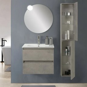 Colonna bagno sospesa H160 cm in legno grigio cemento con ripiani Leda