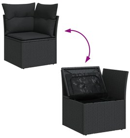 Set divani da giardino 9 pz con cuscini nero in polyrattan