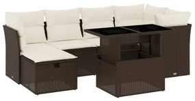 Set divani da giardino 7 pz con cuscini marrone in polyrattan