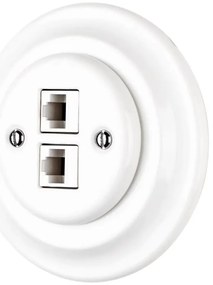 Bohemia-Design - Presa Ethernet in porcellana dallo stile retrò con placca, 2 porte CAT5e, bianca