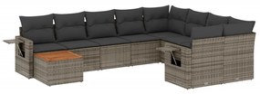 Set divano da giardino 10 pz con cuscini grigio in polyrattan