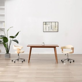 Sedia Da Ufficio Girevole Crema İn Legno Piegato E Similpelle /
