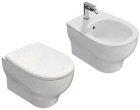 Globo Grace coppia sanitari sospesi bidet e vaso senza brida con sedile rallentato bianco