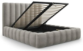 Letto matrimoniale imbottito grigio chiaro con contenitore con griglia 200x200 cm Kelp - Micadoni Home
