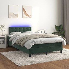 Letto a molle con materasso e led verde scuro 120x200cm velluto