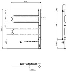 Portasciugamani rotante elettrico con termostato FOUETTE 128W/230V 64,6 cm IP44 nero