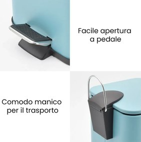 Pattumiera bagno 3lt in acciaio turchese pastello con secchio estraibile