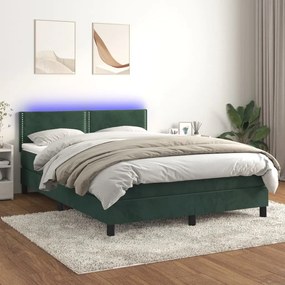 Letto A Molle Con Materasso E Led Verde Scuro 140x190cm Velluto /