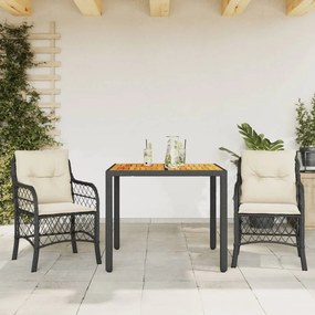 Set da bistrò 3 pz con cuscini nero in polyrattan
