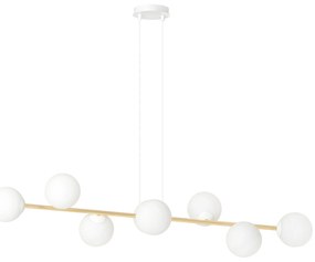 Sospensione Contemporanea Rhiannon 8 Luci In Acciaio Bianco E Oro E Vetro Bianco