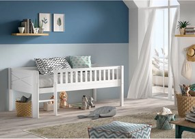 Letto da bambini rialzato bianco in pino massiccio con rete inclusa 90x200 cm Scott – Vipack