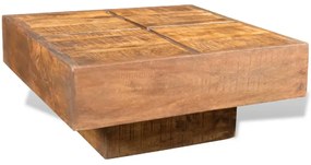 Tavolino Da Salotto Marrone Quadrato İn Legno Massello Di Mango /