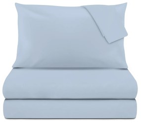 Completo letto matrimoniale azzurro tinta unita cotone