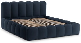 Letto matrimoniale imbottito in blu scuro con contenitore con rete inclusa 180x200 cm Lupine – Micadoni