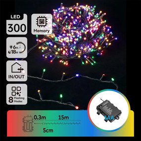 Aigostar - LED catena luminosa da esterno 300 LED/8 funzioni 3x AA 15,3 m IP44 multicolore
