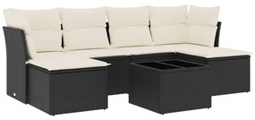 Set divani da giardino con cuscini 7pz nero polyrattan
