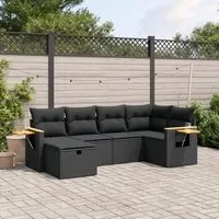 Set Divano da Giardino 6 pz con Cuscini Nero in Polyrattan 3265514