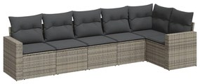 Set divano da giardino 6 pz con cuscini grigio in polyrattan
