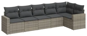 Set divano da giardino 6 pz con cuscini grigio in polyrattan