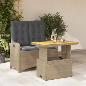 Set da pranzo da giardino 2 pz con cuscini beige in polyrattan