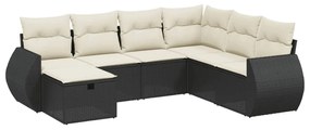 Set Divani da Giardino con Cuscini 7pz Nero Polyrattan