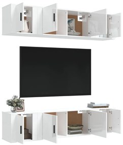 Set di mobili porta tv 6 pz bianco lucido in legno multistrato