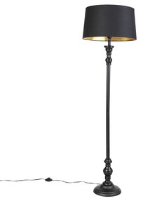 Lampada da terra con paralume in cotone nero con oro 45 cm - Classico