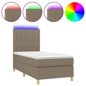 Letto a molle con materasso e led tortora 80x200 cm in tessuto