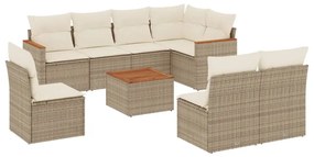 Set Divano da Giardino 9 pz con Cuscini Beige in Polyrattan