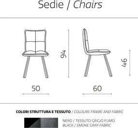 Sedia cucina tessuto Grigio Fumo - imbottito SILA 2 sedie