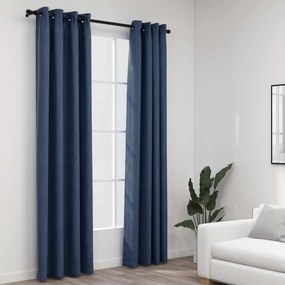 Tende Oscuranti Effetto Lino Con Occhielli 2 Pz Blu 140x225 Cm /