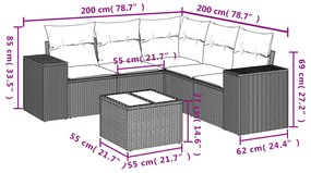 Set divano da giardino 6 pz con cuscini beige in polyrattan