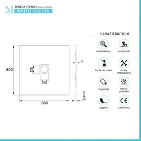Piatto doccia 80x80 in marmoresina effetto pietra beige riducibile Ten