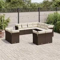 Set Divani da Giardino 11 pz con Cuscini Polyrattan Marrone 3250352