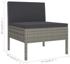 Sedie da Giardino 3 pz con Cuscini in Polyrattan Grigio