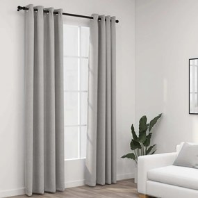 Tende Oscuranti Effetto Lino Con Occhielli 2pz 140x245cm Grigio /