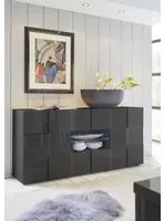 Credenza Mobile Soggiorno 2 Porte 2 Cassetti 1 Nicchia in Melamina 181x42x84cm TFT Chequers Antracite