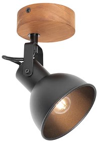 Faretto industriale nero con legno inclinabile - Tommy