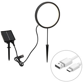 Luce a spillo nera 50 cm con LED ricaricabile e solare IP65 - Adalind