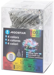 Aigostar -Catena LED natalizia da esterno 100xLED/8 funzioni 3xAA 10,3m IP44 multicolore