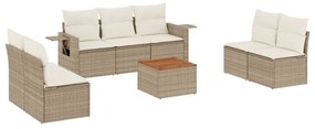 Set divano da giardino 8 pz con cuscini beige in polyrattan