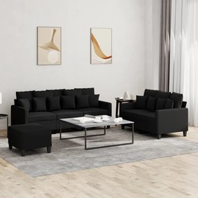 Set Di Divani 3 Pz Con Cuscini Nero İn Tessuto /